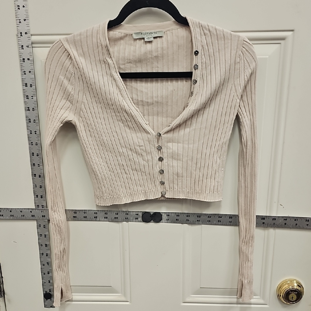 Beige, Cropped, Y2k, Ribbed, Button-Up Sweater, Top, Long Sleeve, Luxury, Cozy